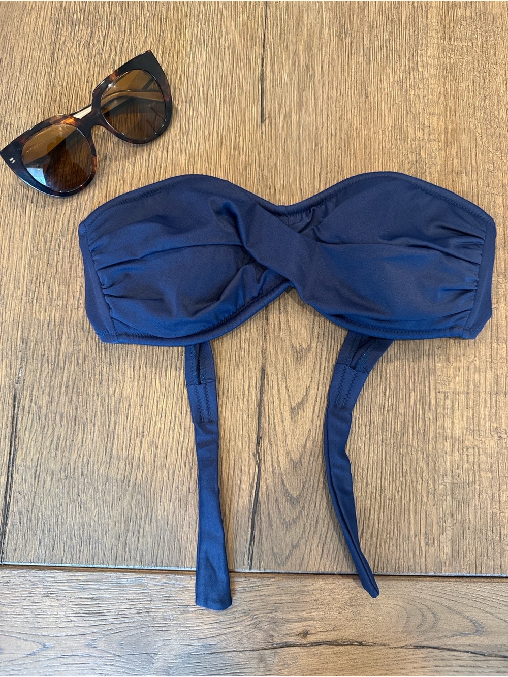 Navy Twist-Front Bandeau Bikini Top